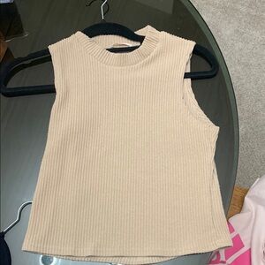 Sleeveless Ribbed Tan Top